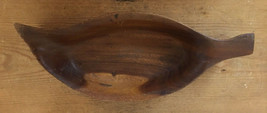 Vtg Mid Century Wells Hawaii Monkey Pod Wood Tiki Carve Leaf Shape Bowl Dish 13" - £29.09 GBP
