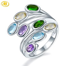 Multi-color Natural Gemstone Sterling Silver Ring 2 Carats Geniune Crystals Wome - £53.90 GBP