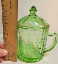 Hazel Atlas 1930's Green Uranium Sugar Bowl "D" Handles Criss Cross image 7