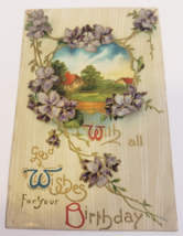 Birthday Good Wishes Made In Saxony Antique 1913 Canada Stamped &amp; Sent Post Card - £11.98 GBP