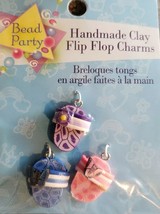 Bead Party ~ Handmade Clay ~ Flip Flop Charms ~ Three (3) ~ Purple ~ Blue ~ Pink - £11.95 GBP