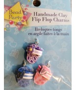 BEAD PARTY ~ HANDMADE CLAY ~ FLIP FLOP CHARMS ~ THREE (3) ~ PURPLE ~ BLU... - $284.83 MXN