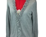 TALBOTS Gray Cardigan Button Sweater with Fringe Collar SMALL Long Sleev... - $17.33