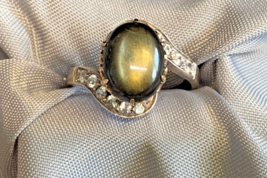 18K Yellow Gold Ring Smokey Stone Clear Accents 4.37g Fine Jewelry Sz 6 - £340.18 GBP