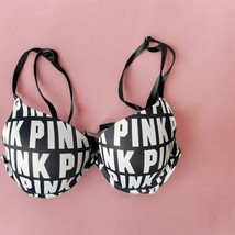 PINK Victoria&#39;s Secret Bra Push Up 34B Spell out Logo Graphic - $10.84