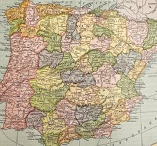 Spain and Portugal Map Lithograph 1909 Hammond Art Print Europe LGADMap - £32.22 GBP