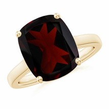 Cushion Garnet Solitaire Ring with Hidden Accents in 14K Yellow Gold Ring Size 6 - £378.29 GBP