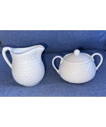 Vintage 1999 Ralph Lauren White Wicker Basket Cream &amp; Sugar Set Mint 3pcs - $63.99