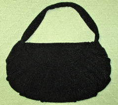 Vintage Saks Fifth Avenue Beaded Black Hand Bag Made In France Metal Zipper - £28.43 GBP