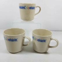 3 Corning Southwest Heritage 6 oz Small Blue Pink Green Rim Mug Coffee Cup - £10.41 GBP