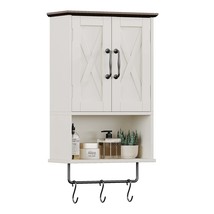 Farmhouse Vintage Wall Mount Medicine Cabinet Storage, Bar Hooks - $80.99