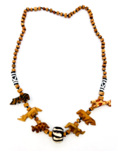Vintage African Handcrafted Wooden Safari Jungle Animals  Beaded Tribal Necklace - £15.50 GBP
