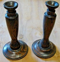 Pair of vintage oak turned candle stick holders 9&quot; tall 4-1/2&quot; dia - £18.79 GBP