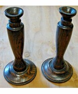 Pair of vintage oak turned candle stick holders 9&quot; tall 4-1/2&quot; dia - $444.78 MXN