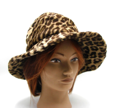 Mr. John Classic Womens Faux Fur Leopard Print Wide Brim Bucket Hat Fuzz... - £48.42 GBP