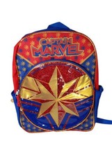 Captain Marvel Avengers Comics Red Blue Gold 16&quot; Backpack School Book Bag Zipper - £7.92 GBP