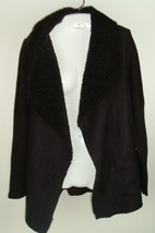 Soft Surroundings Sweater Cardigan Faux Black Suede Open Front Flowy Boh... - £19.68 GBP
