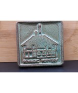 Vtg Pewabic Pottery Tile Blue 3.5&quot; Raised Building Detroit Michigan House - $49.99
