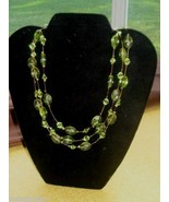 Vintage Lucite Light Green Oval Beaded Three Strand Necklace on Copper Wire - £38.94 GBP