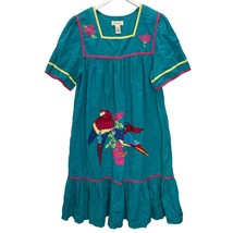 Vintage Bechamel Teal Embroidered Sequins House Dress Size M Patio Parro... - £30.45 GBP