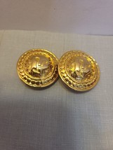 VTG Anne Klein Large Lion Head Gold Plated Clip On Earrings Unsigned - £21.77 GBP