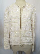 Vtg Custom made Heavy Embellished sequins &amp; Beads Open Front Jacket Sz L - £78.45 GBP