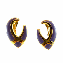 VTG Lilac Enamel Clip On Earrings Gold Toned Purple Retro 90&#39;s Jewelry  - £11.28 GBP