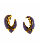 VTG Lilac Enamel Clip On Earrings Gold Toned Purple Retro 90&#39;s Jewelry  - £11.31 GBP