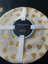 Cynthia Rowley Cream 15” Gold Hearts Valentine Round Woven  Placemats  S... - £30.01 GBP