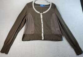 Simply Vera Vera Wang Cardigan Sweater Women Large Brown Round Neck Button Front - £15.60 GBP