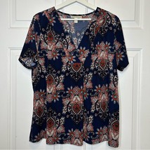 Dana Buchman Paisley Floral Blouse * Blue / Brown * XXL - £12.47 GBP