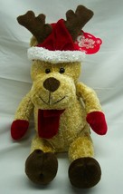 Cute Christmas Reindeer W/ Santa Hat 10&quot; Plush Stuffed Animal Toy New - £11.61 GBP