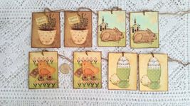 8 pcs primitive bunny chick egg grungy gift vintage linen hang tags  mnsd thumb200