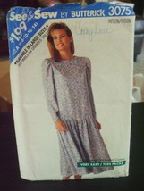 Butterick See & Sew 3075 Misses Dropped Waist Dress - Size 6-12 - $12.81