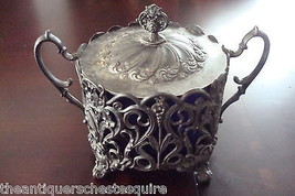 Antique Victorian E.G. Webster Sugar Bowl Silverplate &amp; Blue Cobalt Insert - £99.46 GBP