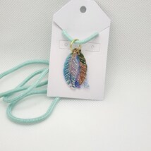 Iridescent Feather Necklace - Blue - $3.00