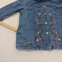 Bobbie Brooks BB3S112 Womens M Blue Embroidered Floral Button Front Denim Jacket image 8