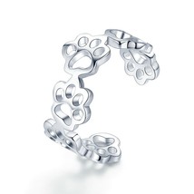 Hot Sale 925 Sterling Silver Adjustable Cat And Dog Footprints Paw Trail Rings f - £16.83 GBP