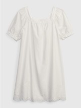 New Gap Kids Girl White Eyelet Poplin Square Neck Puff Sleeve Dress 6 7 ... - $26.99