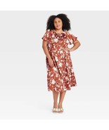 AVA &amp; VIV Women&#39;s Plus Flutter Short Sleeve Satin Midi A-Line Dress 4XL ... - $32.99