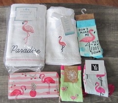 3 Flamingo Socks, 4 Hand &amp; Fingertip Towels and a Wallet with Pineapple--All New - £20.73 GBP
