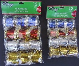 Christmas Drum Ornaments W Loops Holographic Foil 12 Ct/Pk Select Drums Size - $3.49
