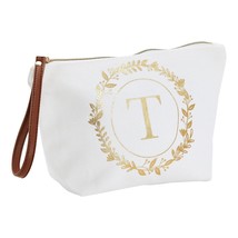 Gold Letter T Monogram Personalized Makeup Bag, Cosmetic Pouch, 10 X 3 X 6 In - £20.43 GBP