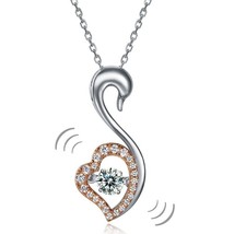 Two-tone Dancing Stone Swan Pendant Necklace 925 Silver Wedding Bridesmaid Gift - £98.71 GBP