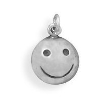 Authentic 925 Sterling Silver Oxidized Smiley Face Women&#39;s Bracelet Charm - £20.08 GBP