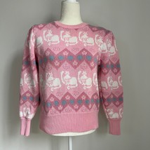 Susan Bristol Vintage 80&#39;s Pink Hearts &amp; Cats Long Sleeve Sweater - £65.52 GBP