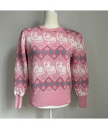 Susan Bristol Vintage 80&#39;s Pink Hearts &amp; Cats Long Sleeve Sweater - £64.97 GBP