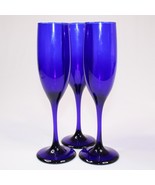 Libbey Champagne Flutes Cobalt Blue 8 3/4&quot; Stemware Set Of 3 Blown Glass... - $22.56