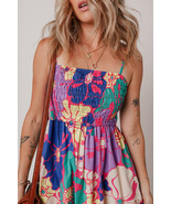 Purple Floral Print Shirred Spaghetti Strap Loose Maxi Dress - $29.31 CAD