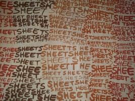 Rare 70&#39;s Pop Art Word Graphic Lady Pepperell Full Fitted Orange Brown SHEETS - £35.94 GBP